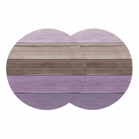 Purple Brown Round 13 Inch Placemats Set of 2, Farmhouse Country Vintage Wooden Plank HeatResistant Non Slip Place Mats for Dining Table, Wipeable Braided Kitchen Table Mats for Housewarming