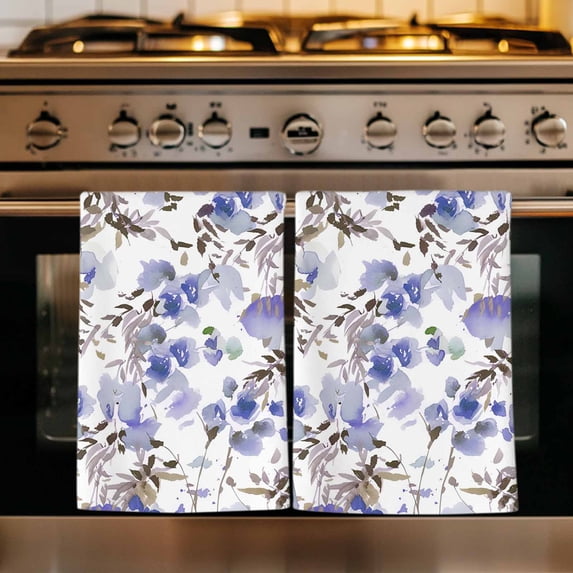 Purple Brown Spring Floral Kitchen Towels Set of 4, Watercolor Blooming Botanical Summer Absorbent Dish Towels for Kitchen, Microfiber Hand Towel, Quick Drying Tea Towel for Cleaning Dishcloths