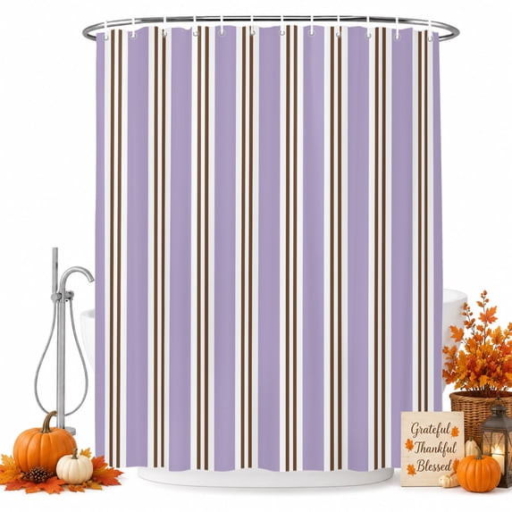 Purple Brown Striped Shower Curtain Set - Standard 72" x 72" Washable Bathtub Curtain with 12 Hooks, Modern Farmhouse Vertical Stripes Waterproof Fabric Stall Shower Curtains for Bathroom Décor