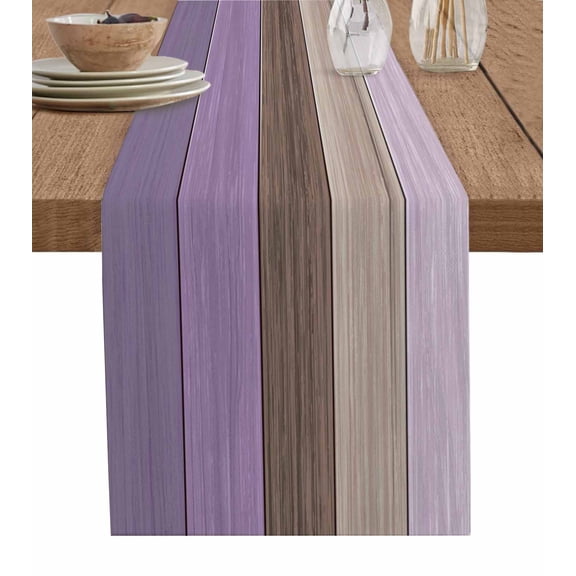 Purple Brown Table Runner 72 Inches, Farmhouse Country Vintage Wooden Plank Bed Runner Dresser Scarves Tabletop for Indoor Outdoor Parties/Ceremony/Banquet, 18" x 72"