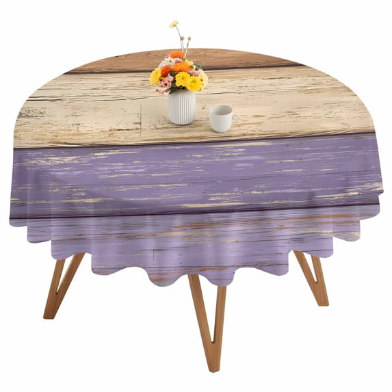 Purple Brown Wood Grain Round Tablecloth 60 inches Vintage Farmhouse Country Style Waterproof Oil-Proof Table Cloth Round Table Cover for Holiday Party Picnic Dinner Decor Indoor and Outdoor Use