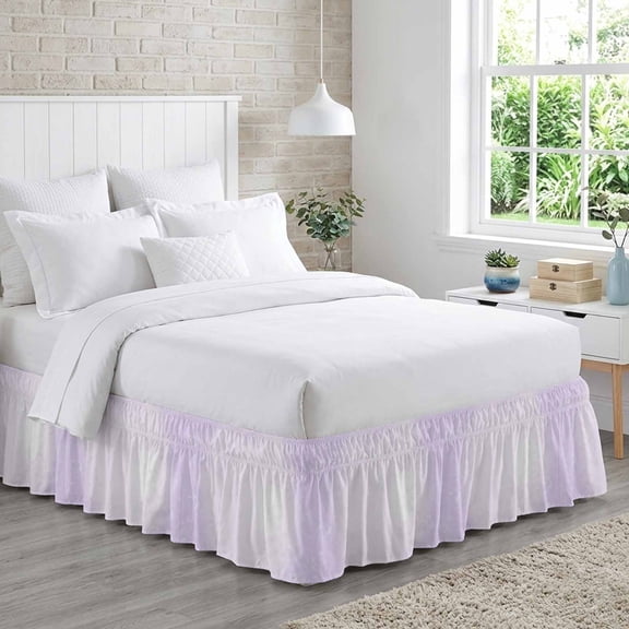 Purple Bubbles Bed Skirt Queen Size 18 Inch Drop, Watercolor Gradient Purple Bubbles Adjustable Elastic Dust Ruffles Bedskirt for Queen Bed Wrap Around Pleated Mattress Frame Cover