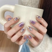 Purple Buccellati Handmade Nail Piece Advanced Satin Cats Eye Nail Art Phototherapy Nail Piece Removable