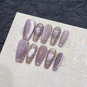 Purple Buccellati Handmade Nails Premium Satin Cats Eye Nail Art Phototherapy Nail Tablets Removable