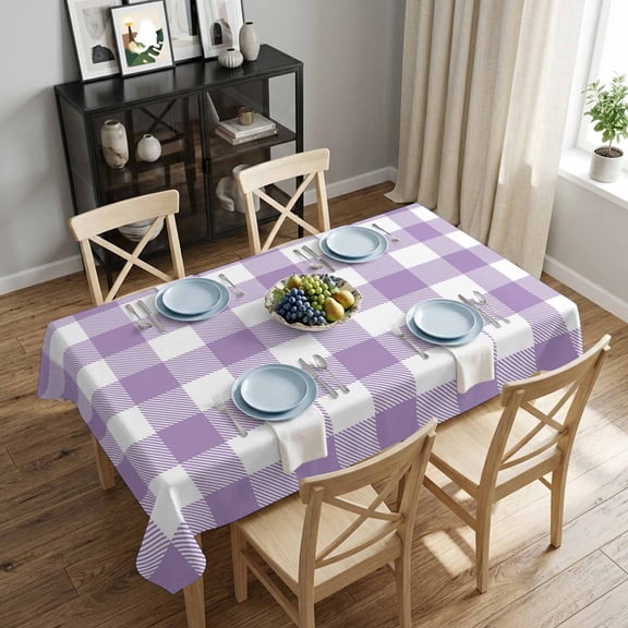 Purple Buffalo Check Plaid Rectangle Tablecloth 52x70 Inch Farmhouse Style Waterproof Polyester Tablecloth for Dining Table, Washable Table Cover for Kitchen Dining Room Wedding,Stain Resistant