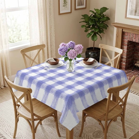 Purple Buffalo Check Square Tablecloth 54x54 Inch Watercolor Purple Plaid Waterproof Polyester Tablecloth for Dining Table, Washable Table Cover for Kitchen Dining Room Wedding,Stain Resistant