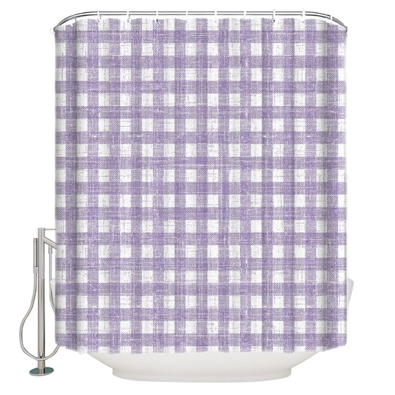 Purple Buffalo Plaid Bathroom Shower Curtains with 12 Hooks Waterproof Shower Curtain for Stalls and Bathtubs Farmhouse Checked Vintage Geometric Art Decorative Bathroom Curtain 48x72 Inches