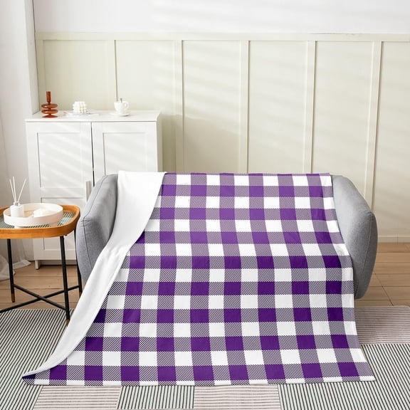 Purple Buffalo Plaid Throw Blanket for Couch Sofa Bed Fluffy Soft Fleece Warm Microfiber Blanket