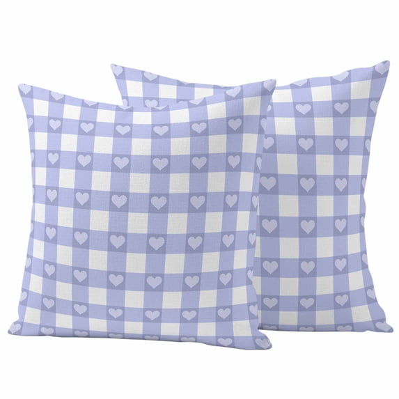 Purple Buffalo Striped Outdoor Waterproof Pillow Covers, Love Heart Checkered Decorative Square Throw Pillowcase Sofa Cushion Sham for Patio/Couch/Chair, 16"x16" 2 Pack