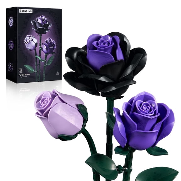 SupreOwls Purple Rose Building Block Set for Adults, Flowers DIY Construction Kit, ABS material 152 Plastic