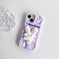 Purple Bunny Phone Case Compatible with iPhone 14 Pro Max, Cute 3D Korea Dopamine Rabbit Case with Bunny Telescopic Hold Stand Shockproof Silicone Soft Case