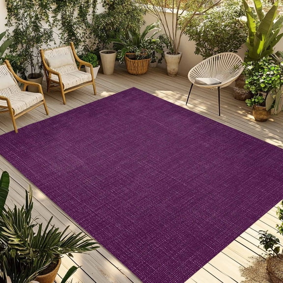 Purple Burlap Texture Outdoor Rug 3x5 Ft - Reversible Patio Rug Outdoor Camping Rugs, Farmhouse Vintage Purple Washable Indoor Outdoor Area Rugs, Non-Slip Outdoor Carpet Runner for Deck/Porch