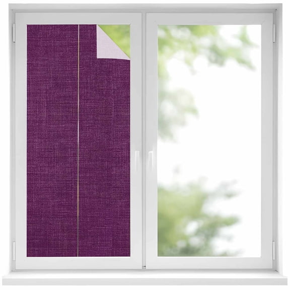 Purple Burlap Texture Privacy Window Film, Decorative Frosted Glass Window Film, Farmhouse Vintage Purple Reusable Peel and Stick Static Cling for Home Bathroom Office Glass Door 17.7"x39.3"