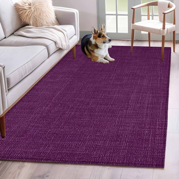 Purple Burlap Texture Runner Rug 2.7x5 FT, Non Slip Entryway Carpet, Farmhouse Vintage Purple Washable Soft Floor Carpet Entrance Mat Non-Shedding Throw Rug for Hallway Laundry Room Bedside