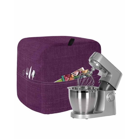 Purple Burlap Texture Stand Mixer Dust Cover with Storage Pocket & Handles, Farmhouse Vintage Purple Fits All Tilt Head & Bowl Lift Kitchen Appliance Cover Organizer Bag Accessories, 4.5-5 Quart