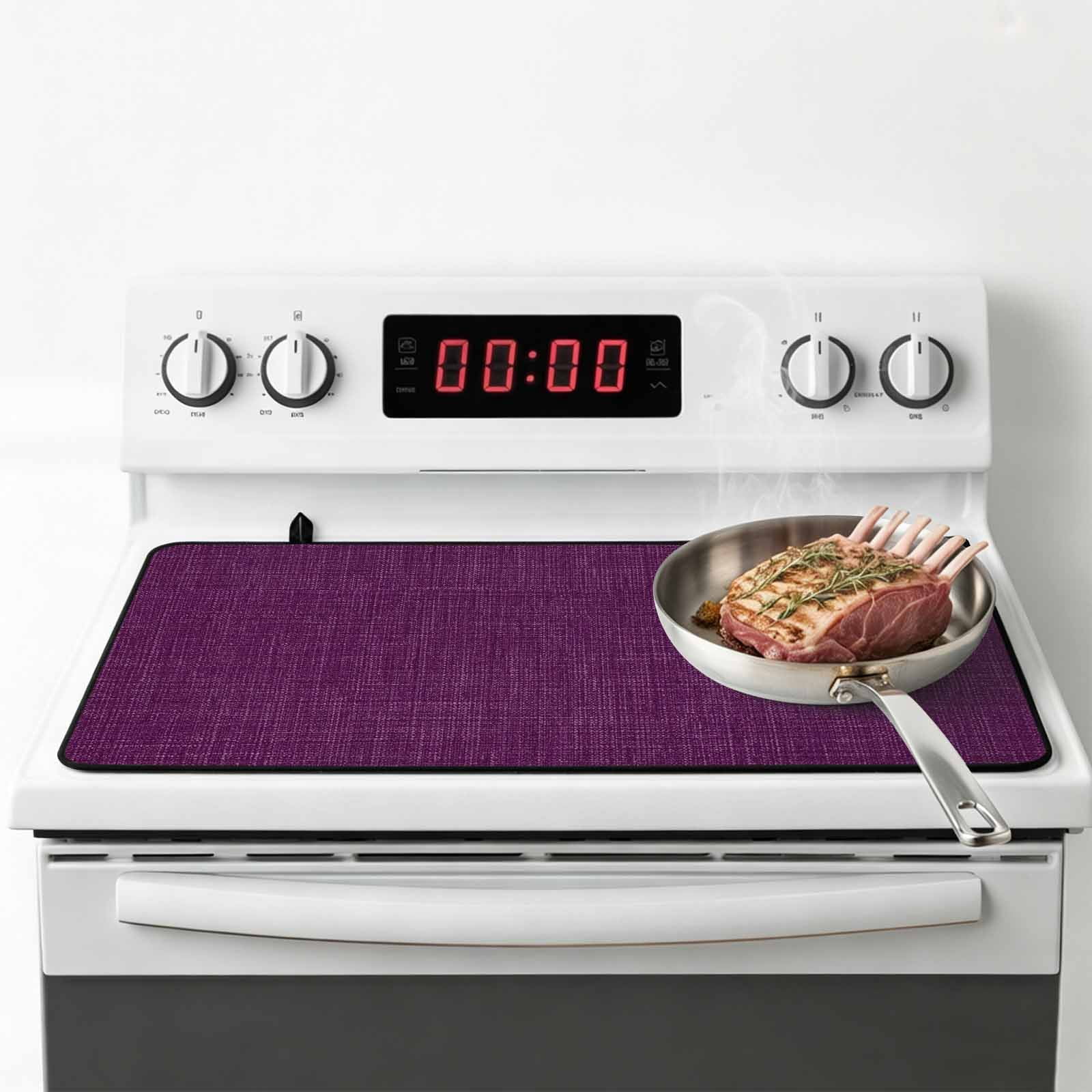 Purple Burlap Texture Stove Top Cover for Electric Stove, Heat-proof & Non Slip Glass Top Stove Cover Protector, Farmhouse Vintage Purple Kitchen Flat Cooktop Rubber Mat 24x21 Inches