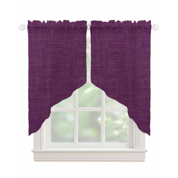 Purple Burlap Texture Swag Valances for Windows, Farmhouse Vintage Purple Rod Pocket Sheer Valances for Small Windows, Swag Toppers Light Filtering for Kitchen Living Room 2 Panels 36''x36''