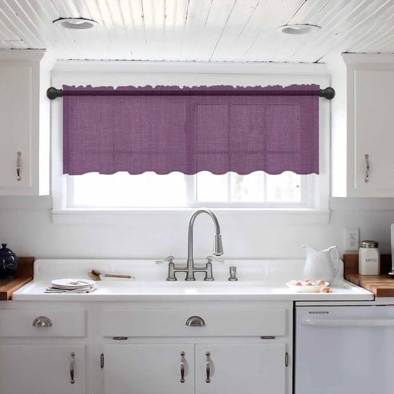 Purple Burlap Texture Valance Curtains for Kitchen/Living Room/Bathroom/Bedroom Window, Farmhouse Vintage Purple Rod Pocket Small Topper Half Short Window Curtains Voile Sheer Scarf 54"x18"