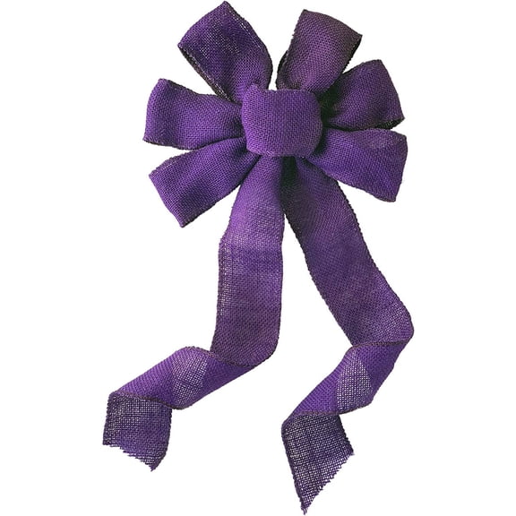 Purple Burlap Ribbon Wreath Bow - 10" Wide, 18" Long Tails, Wired Edge, Easter, Spring, Mardi Gras, Halloween, Farmhouse, Front Door Decor, Swag, Garland, Awareness, Christmas