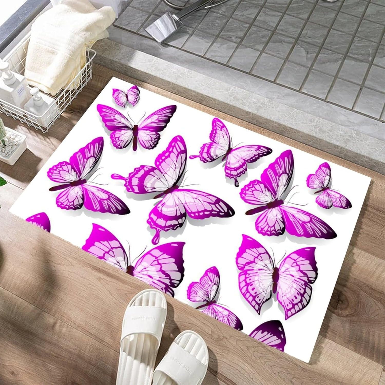 Purple Butterflies Bath Rug Non Slip Bath Mat Thin Bathroom Rugs