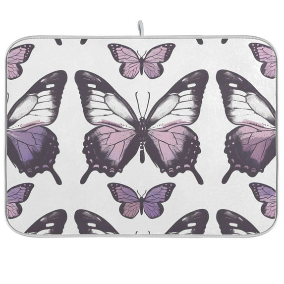 Purple Butterflies Dish Drying Mat Dish Drainer Rack Mats Water Absorbent Non-Slip Easy Clean Heat Resistant for Kitchen Counter