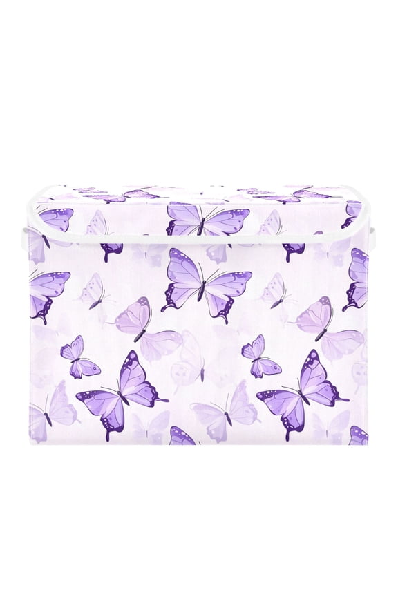 Purple Butterflies Flying Foldable Storage Bin with Lid and Handle Collapsible Storage Box 16.5 x 12.6 x 11.8 inches