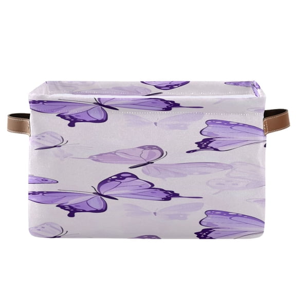 Purple Butterflies Flying Square Storage Bins with Handles Collapsible Containing Box 1 Pack