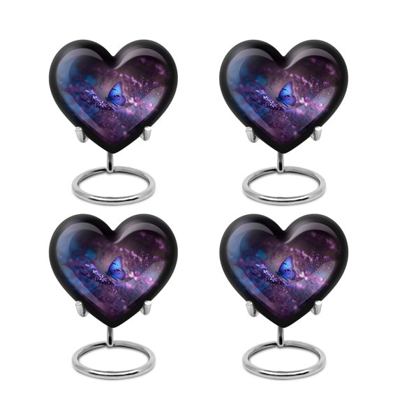 Purple Butterflies Little Urns - Adult Urns - Unique Small Funeral Urn - Timeless And Elegant - Durable Memorial For Adult Female Ashes - Funeral Heart Urns For Ashes (3inch,4pcs)