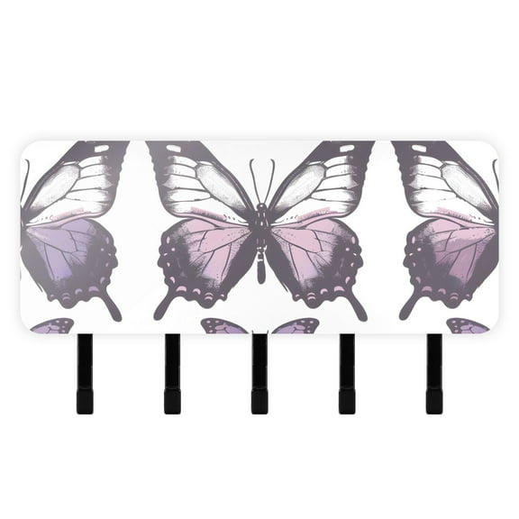 Purple Butterflies Mail Holder Organizer Wall Mount with Shelf Key Holder Key Rack with 5 Key Hooks for Wall Decorative