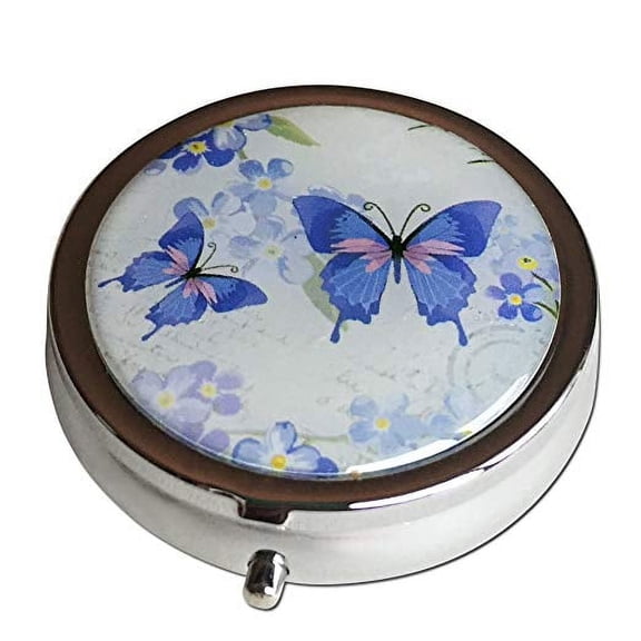 Purple Butterflies, Three Section, Pocket/Purse/Travel Pill Box Case