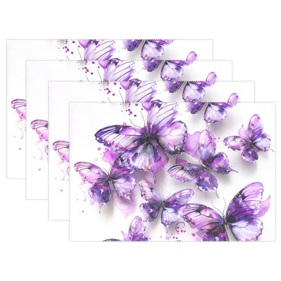 Purple Butterflies Watercolor 12×18 inch Placemats Heat Resistant Washable Foldable Rectangular Placemats Set Decoration Indoor Outdoor for Kitchen Dining Table 1PC