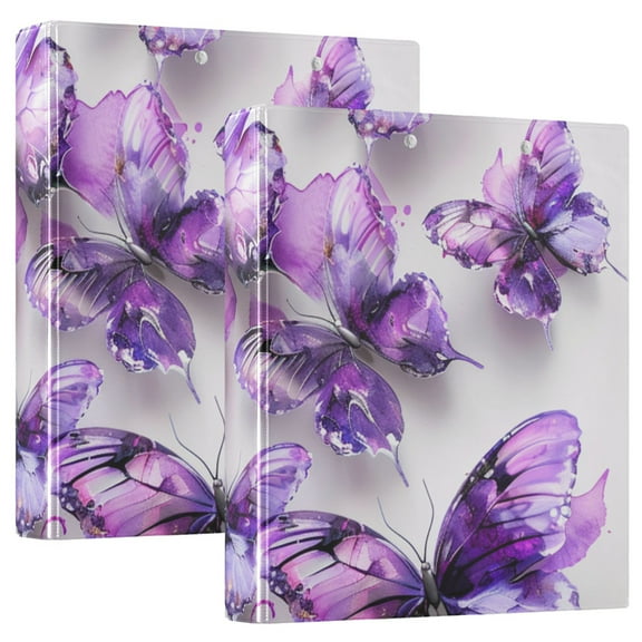 Purple Butterflies Watercolor 3 Ring Binders 1.5 inch Hardcover File Folders with Interior Pockets A4 Size Organizer for School Office Hospital