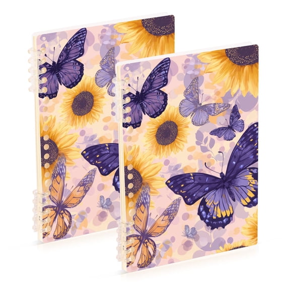 Purple Butterflies with Sunflowers Notebook Detachable Coil Notebook Diary Plan Book A5 Size 60 Pages 1 Pack