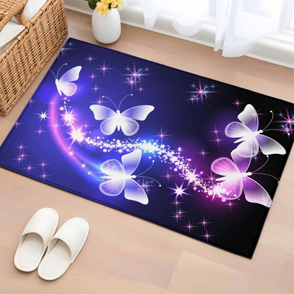 Purple Butterfly 2'x3' Rug for Entryway Front Door Kitchen Sink Area, Gradients Fantasy Shiny Low Pile Non Slip Rectangle Area Rug, Machine Washable Indoor Outdoor Mat