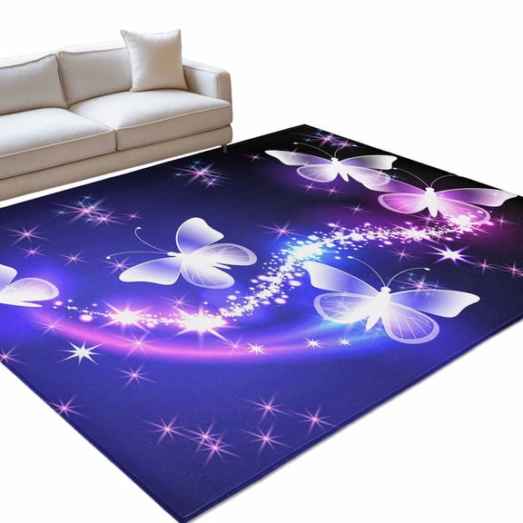 Purple Butterfly 6x9ft Non Slip Area Rug Gradients Fantasy Shiny Washable Soft Area Rugs for Living Room, Indoor Circle Carpet for Bedroom Dining Room Kitchen