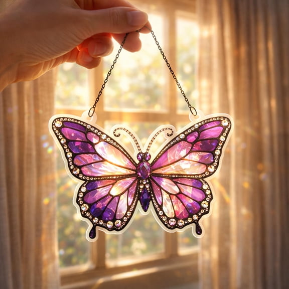 Purple Butterfly Acrylic Suncatcher Window Hanging Pride Gift Garden Decor