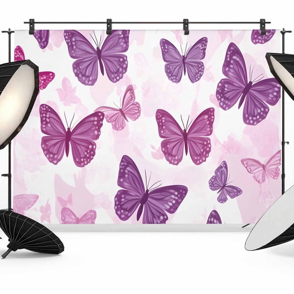 Purple Butterfly Backdrop for Photography, Cartoon Cute Style Photo Backdrop Portrait Background Party Banner Photo Backgrounds for Studio Booth Props, 10x8ft