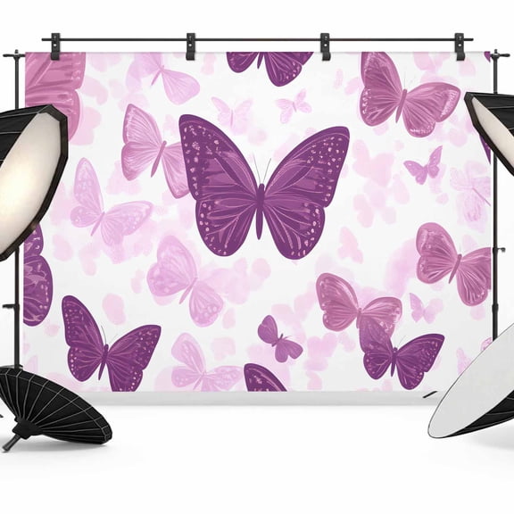 Purple Butterfly Backdrop for Photography, Pink Bug Modern Art Cartoon Style Photo Backdrop Portrait Background Party Banner Photo Backgrounds for Studio Booth Props, 7x5ft