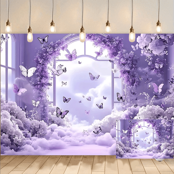 Purple Butterfly Backdrop Soft Cloud Background Photo Banner