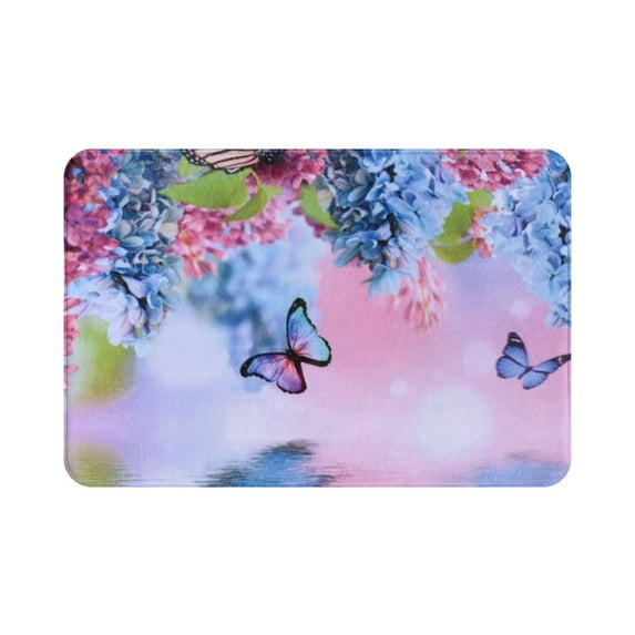 Purple Butterfly Bath Mat Floral Bathroom Rug Non-Slip Floral Bathroom Floor Carpet Decorative Bath Rug 16" X 24"