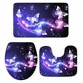 thumbnail image 1 of Purple Butterfly Bathroom Rugs Set Gradients Fantasy Shiny Non Slip Absorbent Soft Bath Mats 3 Piece Set with Bathroom Rug, U-Shaped Floor Mat, Toilet Seat Cover Large Size, 1 of 9