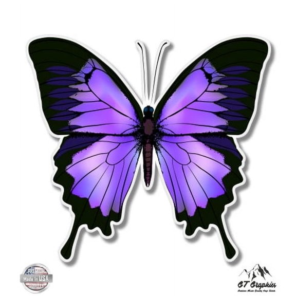 Purple Butterfly Beautiful - 3" Vinyl Sticker - For Car Laptop I-Pad Phone Helmet Hard Hat - Waterproof Decal
