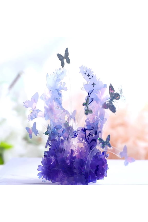 Purple Butterfly Birthday Pop Up Card, Butterfly Flower 3D Purple butterfly
