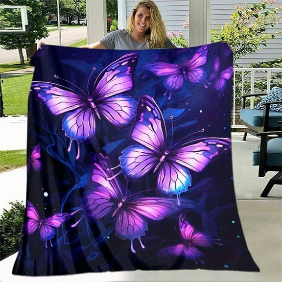 Purple Butterfly Blanket For Home - Lightweight Flannel Throw For Sofa, Bed, Travel, Camping, Living Room, Office, Couch, Chair, And Bed - Digital Printing Blanket With Soft And Warm Flannel Fabric