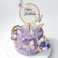 thumbnail image 1 of Purple Butterfly Cake Decoration Kit - Gold Accent Party Wedding Multi-size Combination, 1 of 6