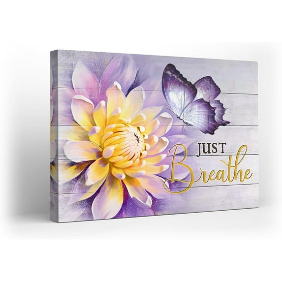 Purple Butterfly Canvas Wall Art Rustic Flower Butterfly Print Painting Purple Bathroom Picture Modern Home Artwork Decor For Living Room Kitchen Bathroom Framed Ready To Hang 12x16 Inch