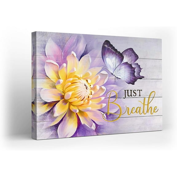 Purple Butterfly Canvas Wall Art Rustic Flower Butterfly Print Painting Purple Bathroom Picture Modern Home Artwork Decor For Living Room Kitchen Bathroom Framed Ready To Hang 12x16 Inch