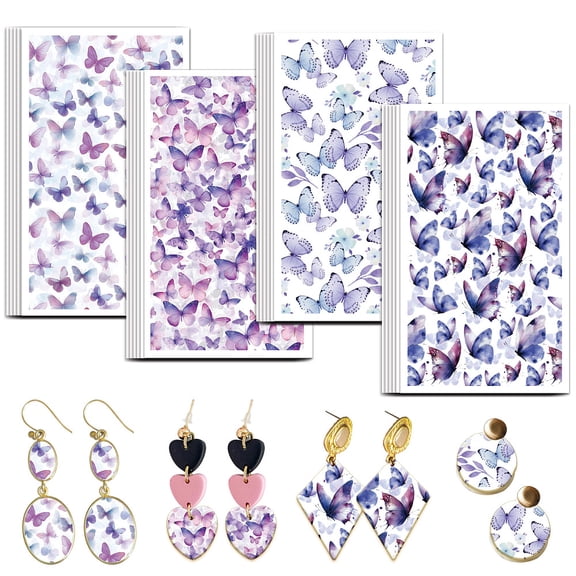 Purple Butterfly Clay Transfer Paper - 24 Pcs 4 Designs 2.76 x 4.7 Inch Paper Material Easy to Use Jewelry Making