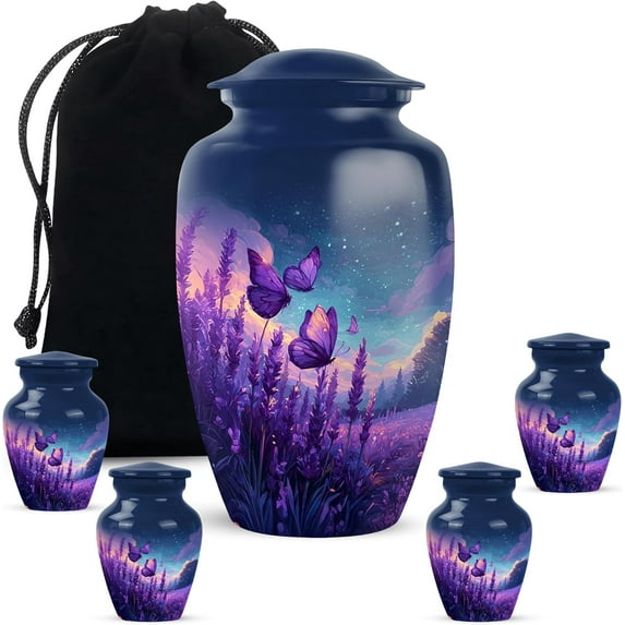 Purple Butterfly Cremation Urns for Adults Male & Female - Mini Keepsake Urns for Mom Ashes - Urn for Ashes Adult Female - Large Urn for Women - Size 10 Inch & 3 Inch Pack of 3