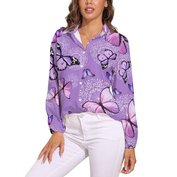 Purple Butterfly Dandelion Long Sleeve Blouse Woman Streetwear Casual Shirts Summer Oversize Woman Streetwear Clothing Birthday Present